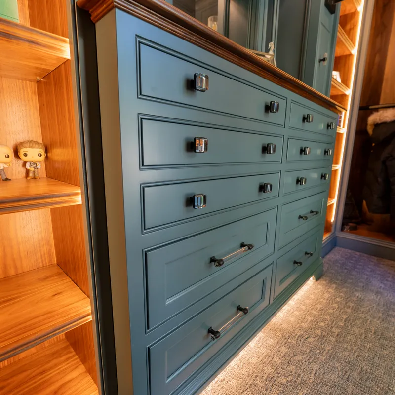 Walk-in closet shelving and storage detail, Dublin, OH