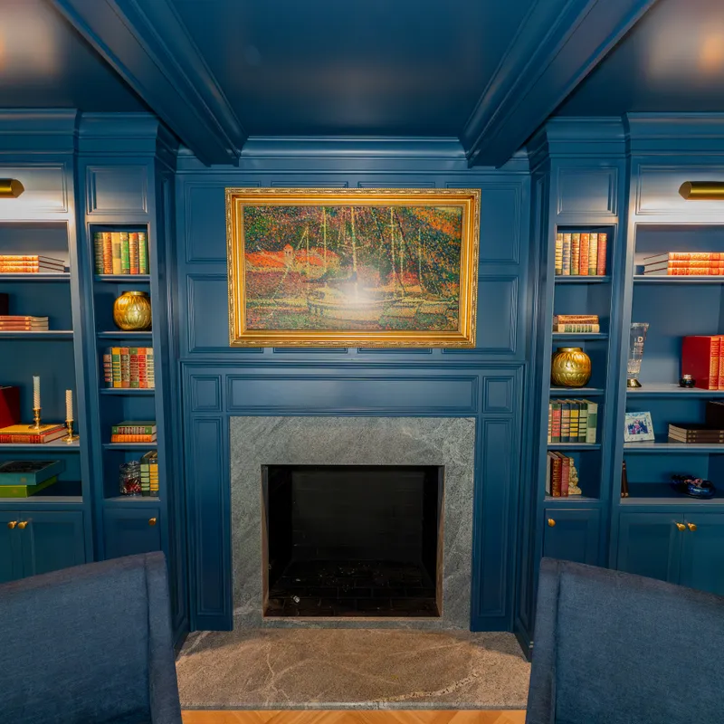 Custom blue built-in millwork and trim, Columbus, OH area