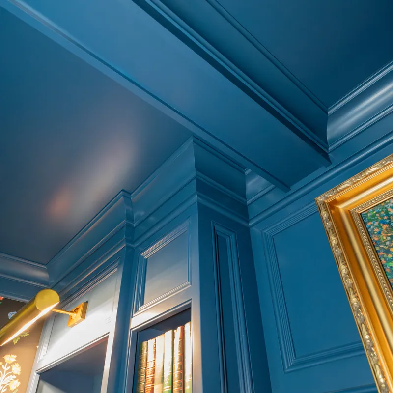 Custom entertainment built-ins with blue finish, Columbus, OH area