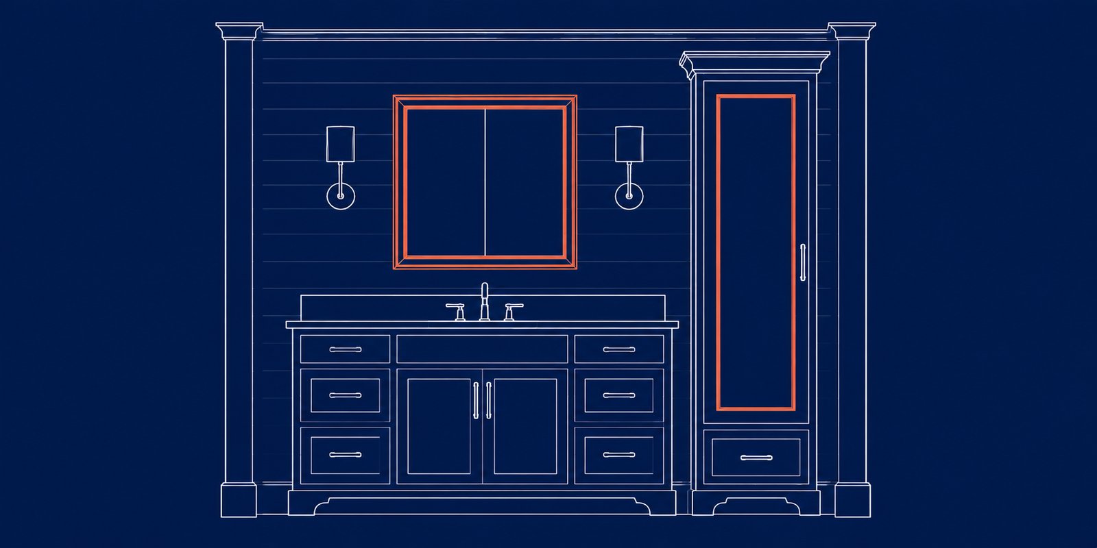 Custom bathroom cabinetry with built-in medicine cabinet and linen storage in a classic home