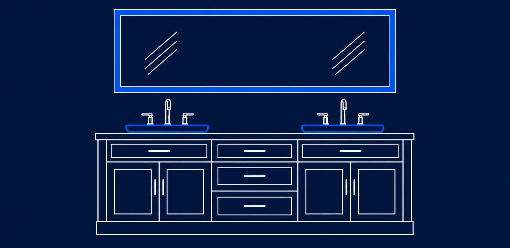 Custom double vanity cabinetry in a renovated master bathroom