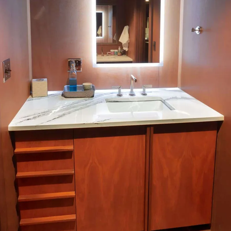 Frank Lloyd Wright inspired custom bath cabinetry, Columbus, OH area