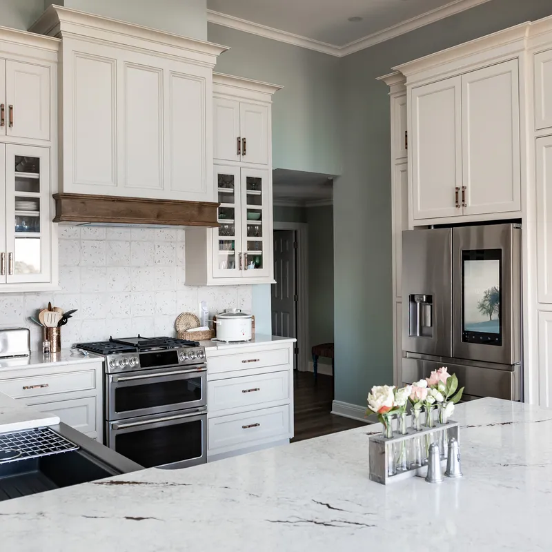 Custom copper and cream kitchen cabinetry, Columbus, OH area