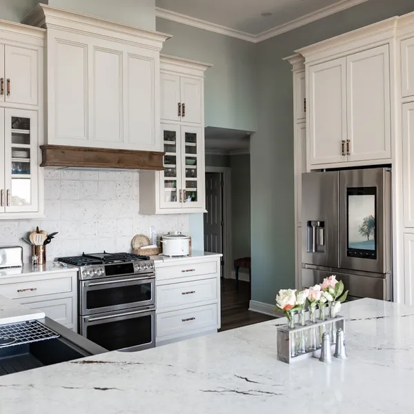 Custom copper and cream kitchen cabinetry, Upper Arlington, OH
