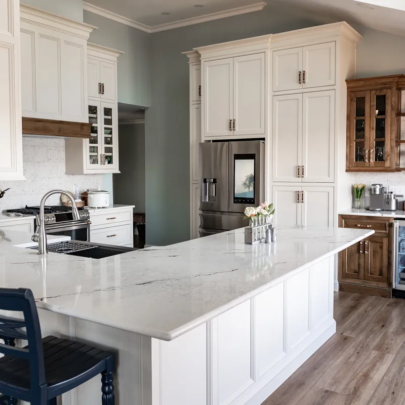 Kitchen cabinetry and trim, copper and cream, Columbus, OH area