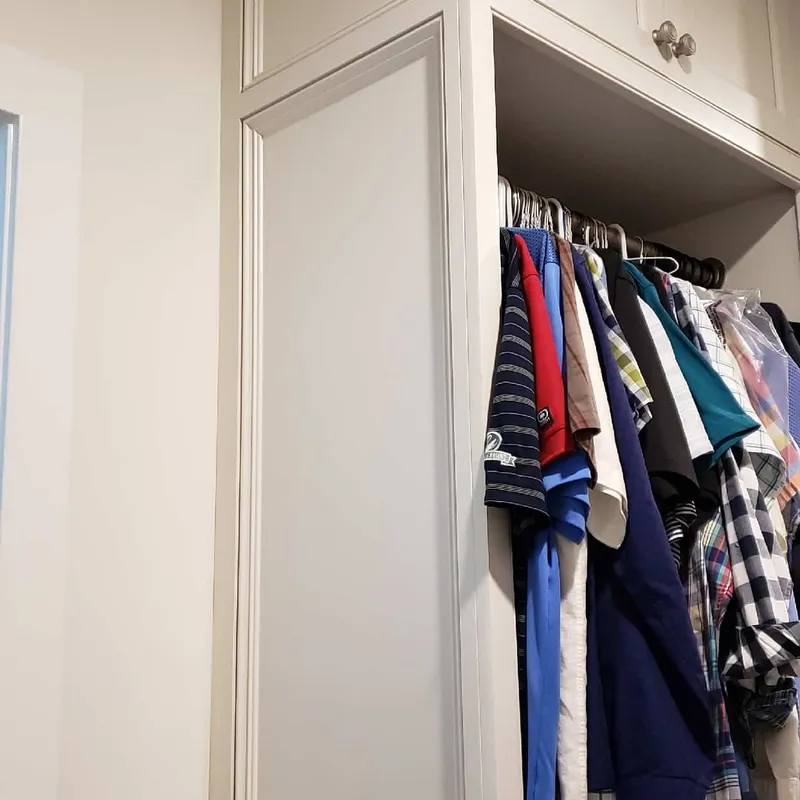 Custom closet cabinetry and hanging rods, Dublin, OH