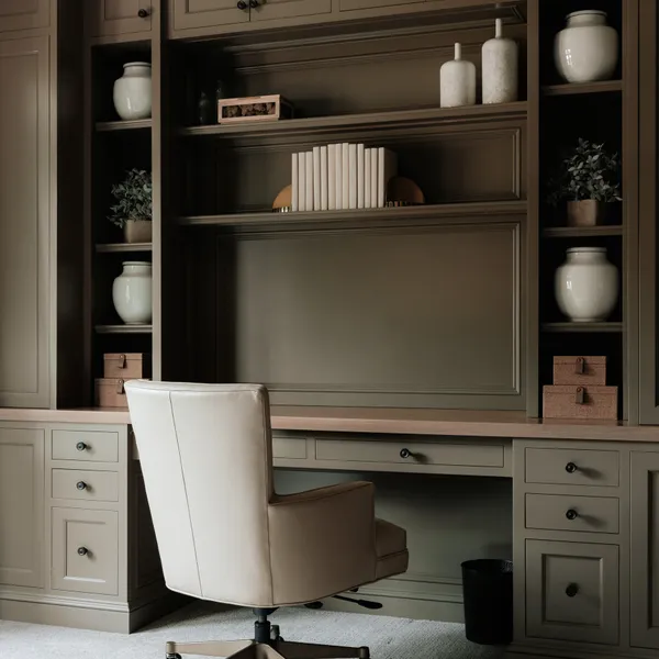 Custom greige home office built-ins, Columbus, OH area