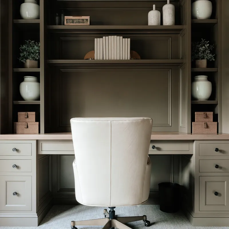 Greige office cabinetry and built-in shelving, Columbus, OH area