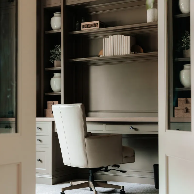 Custom greige office cabinetry finish, Columbus, OH area