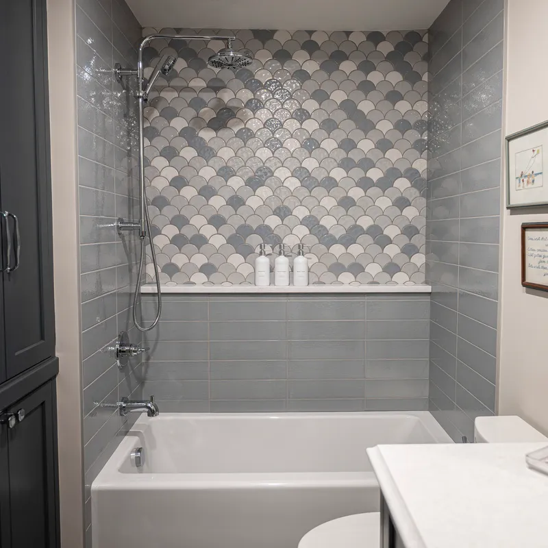 Coastal gray bathroom cabinetry detail, Columbus, OH area