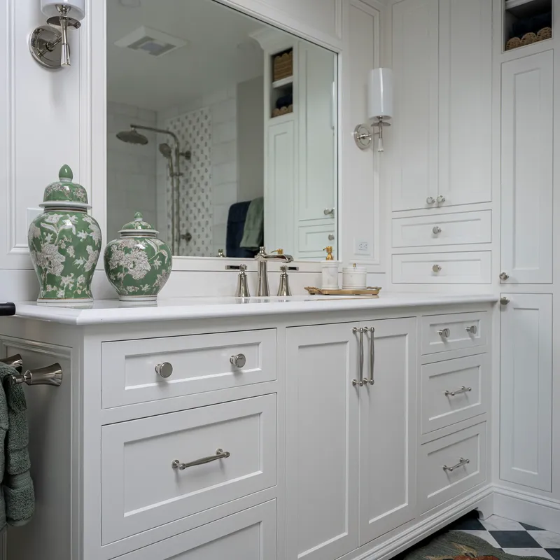 Custom bathroom built-ins with floral accents, Columbus, OH area