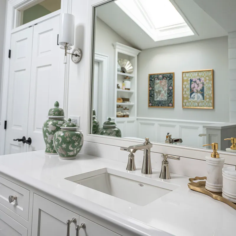 Custom light bathroom vanity cabinetry, Columbus, OH area