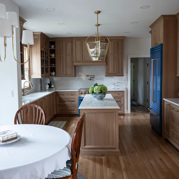 Custom blue and copper kitchen cabinetry, Westerville, OH