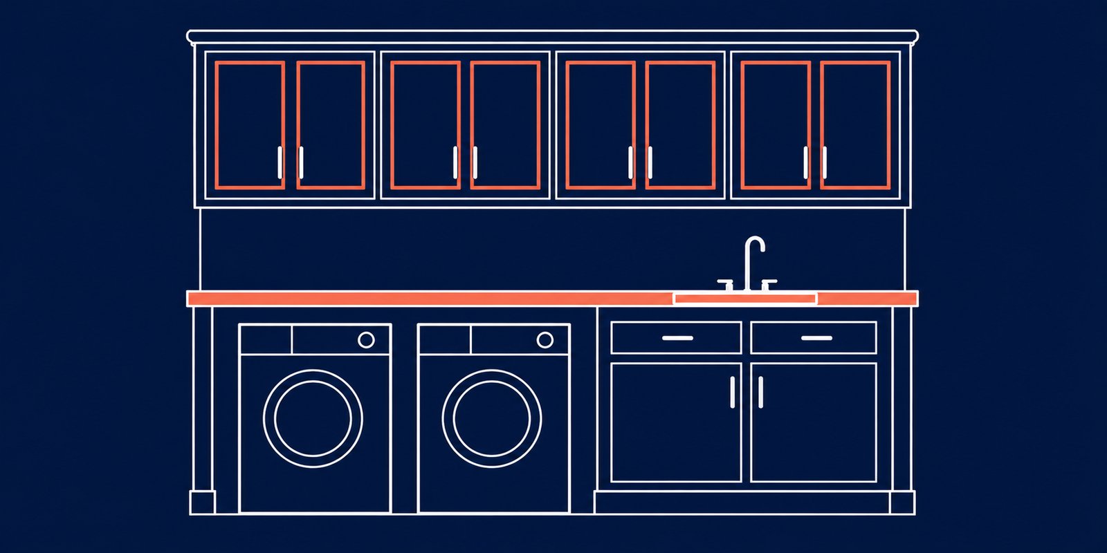 Custom laundry room cabinetry with upper cabinets, folding counter, and organized storage