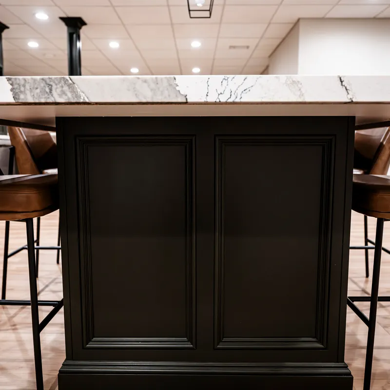 Kitchen cabinetry detail, midnight and brass, Dublin, OH