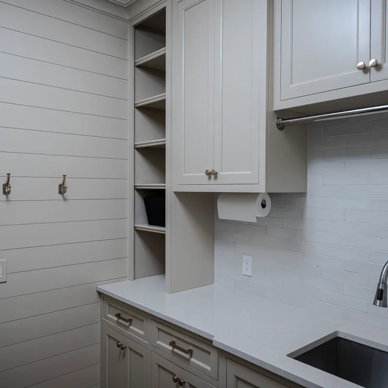 Laundry room cabinetry with shiplap wall, Powell, OH