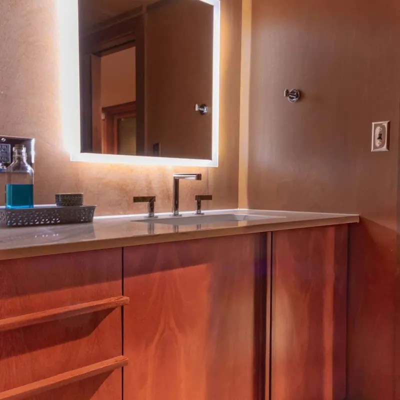 Frank Lloyd Wright inspired custom bath cabinetry, Columbus, OH area