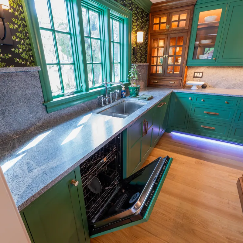 Custom kitchen cabinetry in sage and walnut, Columbus, OH area