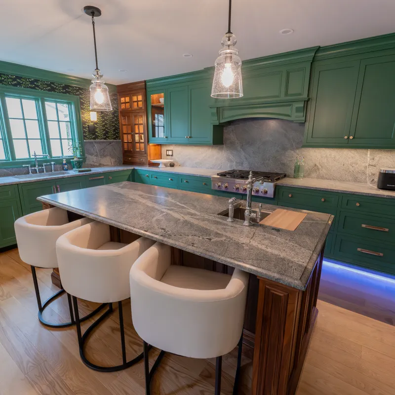 Kitchen renovation with sage cabinetry and walnut accents, Columbus, OH area